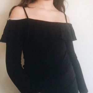 black long sleeve off the shoulder shirt
